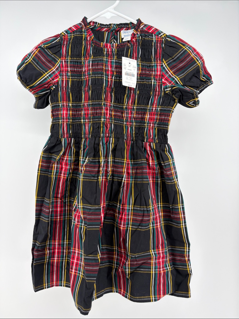 Crewcuts Girls’ Tartan Smocked Dress - Red, Yellow, Black- Size 7- NWT